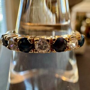 Elegant Gold Over Silver Black And CZ Stones Ring - Size 8